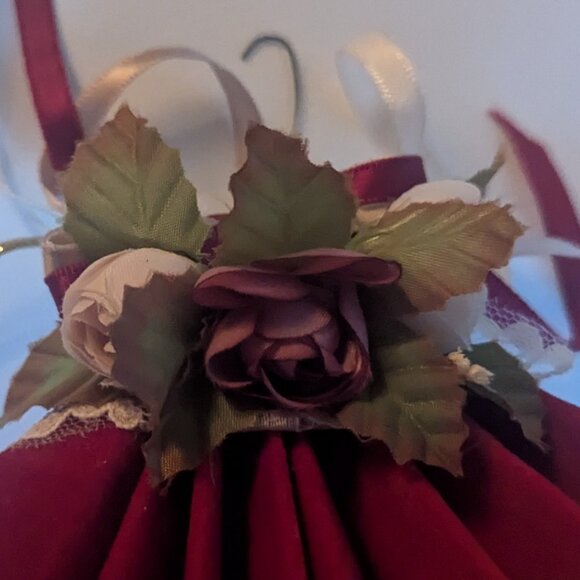 Vintage 1980's Ornament Kurt Adler Cranberry Fan Floral Christmas Tree Holiday - Picture 4 of 8